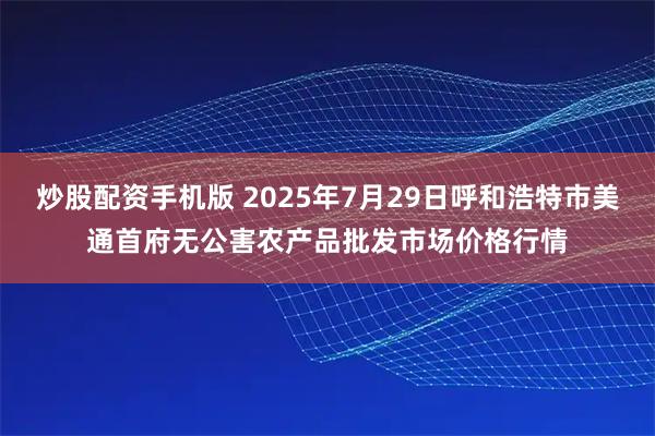 炒股配资手机版 2025年7月29日呼和浩特市美通首府无公害农产品批发市场价格行情